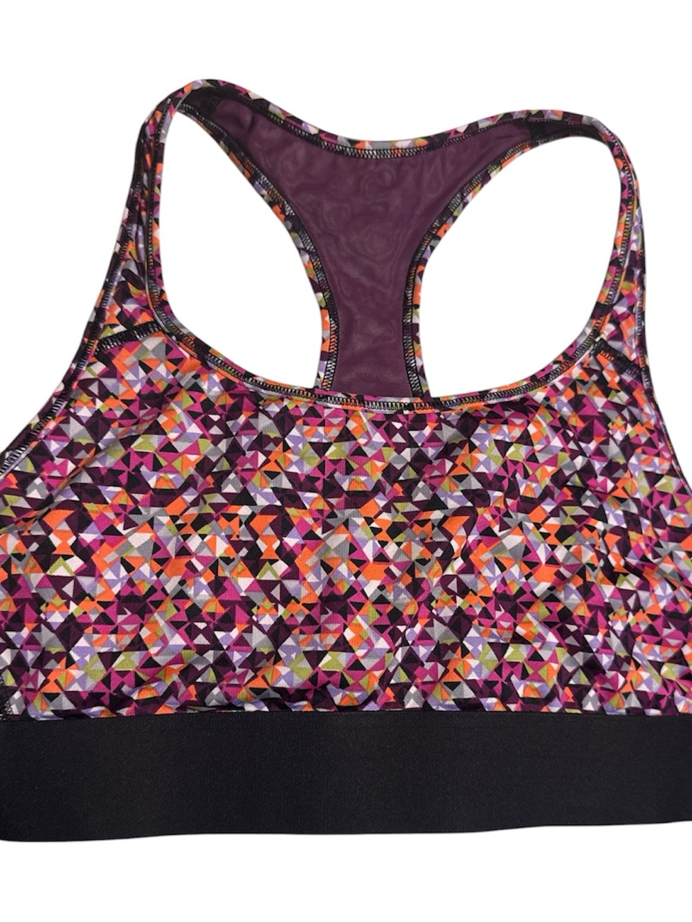 Geo-Print Racerback Sports Bra in Purple & Multi
